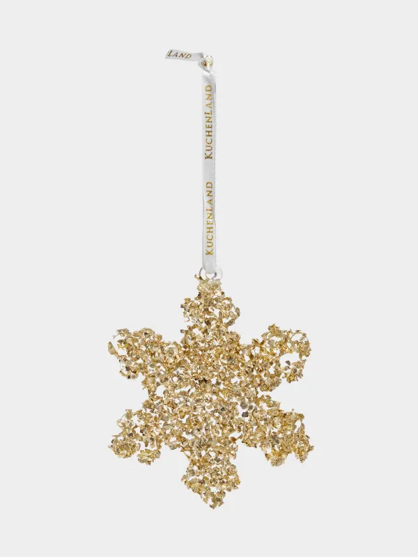 Игрушка елочная, 8 см, 2 шт, стекло, с блестками, золотистая, Снежинка, Figure sparkle, image-1