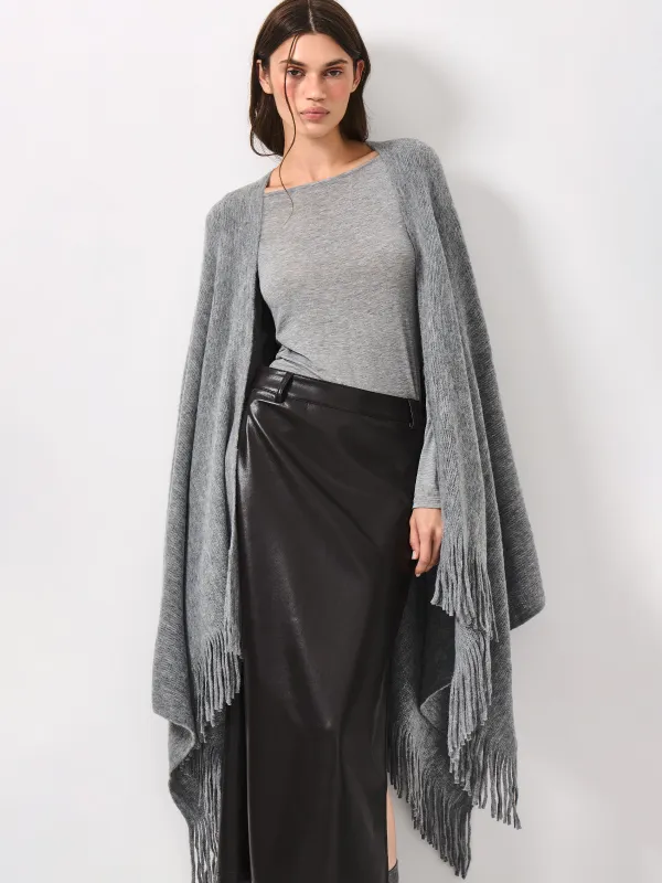 Пончо с бахромой, серое, image-0