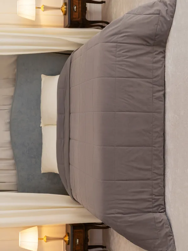 Покрывало, 220х240 см, стеганое, вельвет/микрофибра, серо-коричневое, Stitch velvet, image-6