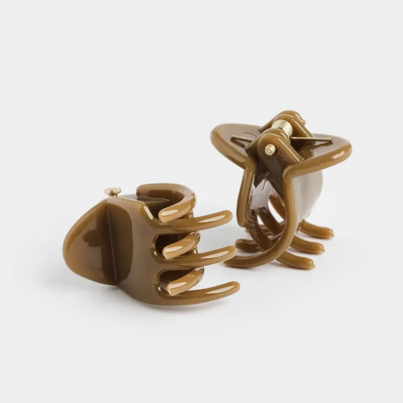 Заколка для волос, 2 см, 2 шт, полипропилен, коричневая, Крабик, Basic