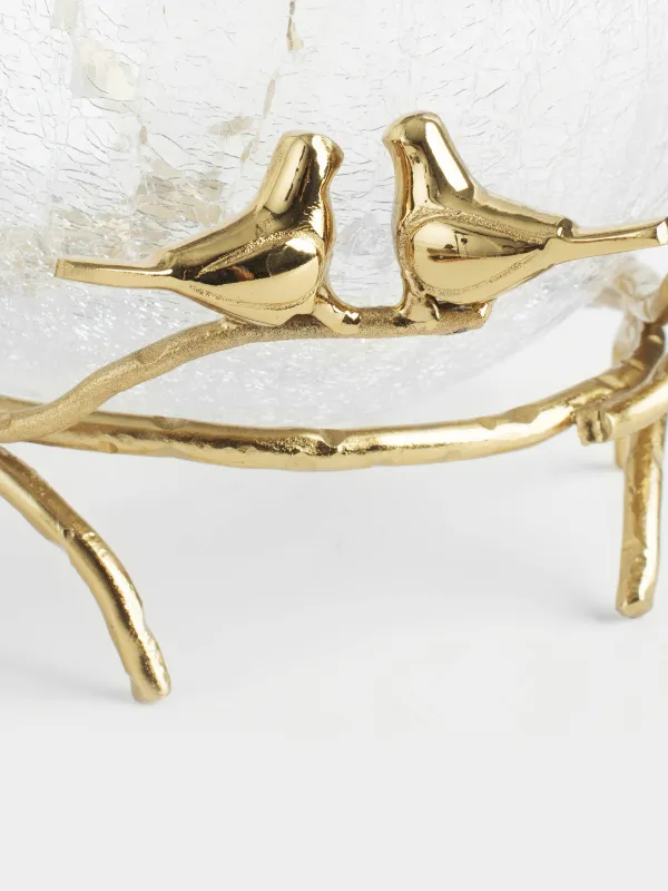 Блюдо глубокое, 21х9 см, на подставке, Птицы, Fantastic gold, image-2