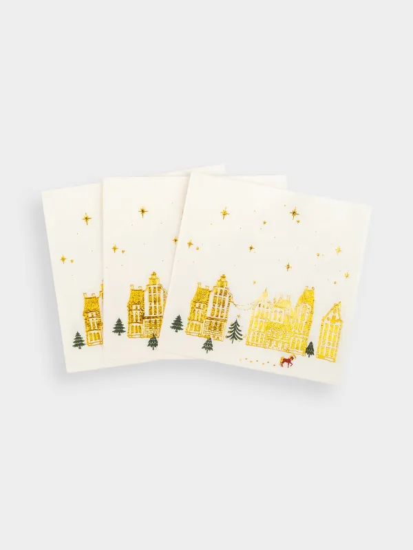 Салфетки бумажные, 21х21 см, 20 шт, квадратные, белые, Лошадь и дома, Snow sparks, image-2