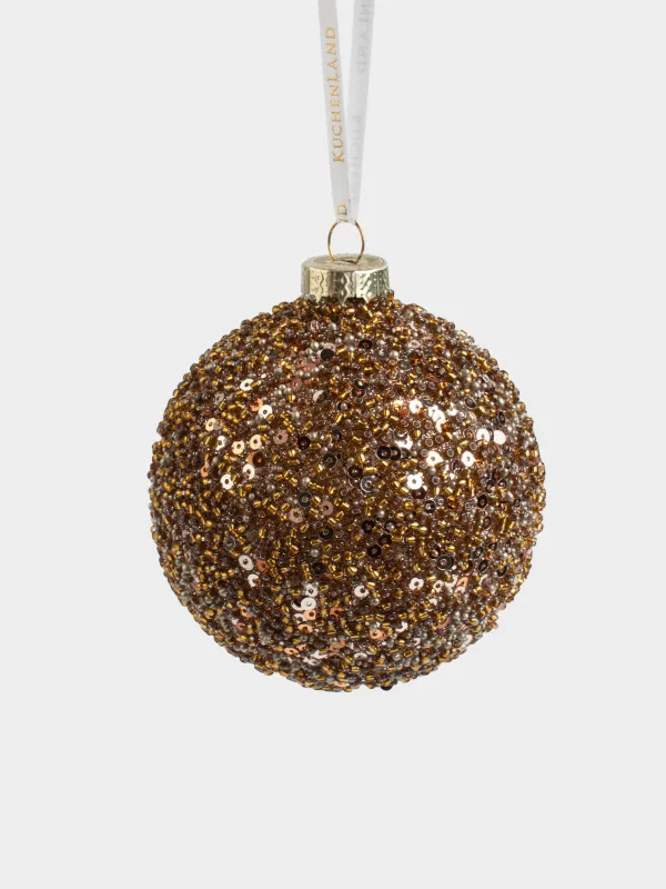 Игрушка елочная, 8 см, стекло/бисер, бронзовая, Шар усыпанный бисером, Ball beads, image-0