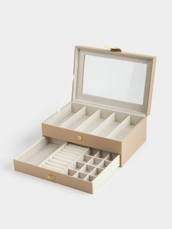 Шкатулка для украшений, 26х18 см, дерево/искусственная кожа, бежевая, Premiere, image-2