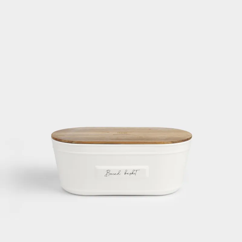 Хлебница, 33х17х13 см, с разделочной доской, керамика/дерево, овальная, молочная, Home stories