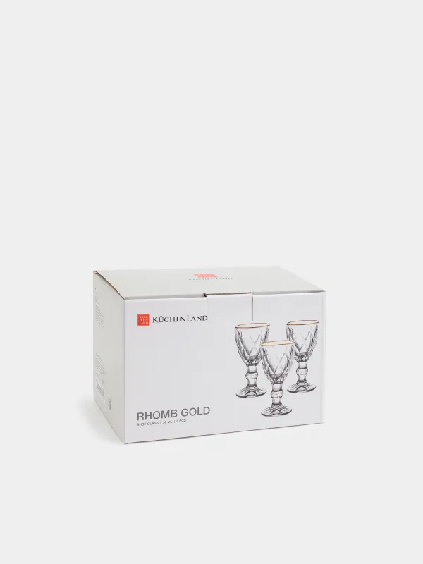 Рюмка, 50 мл, 6 шт, стекло Р, с золотистым кантом, Rhomb gold, image-3