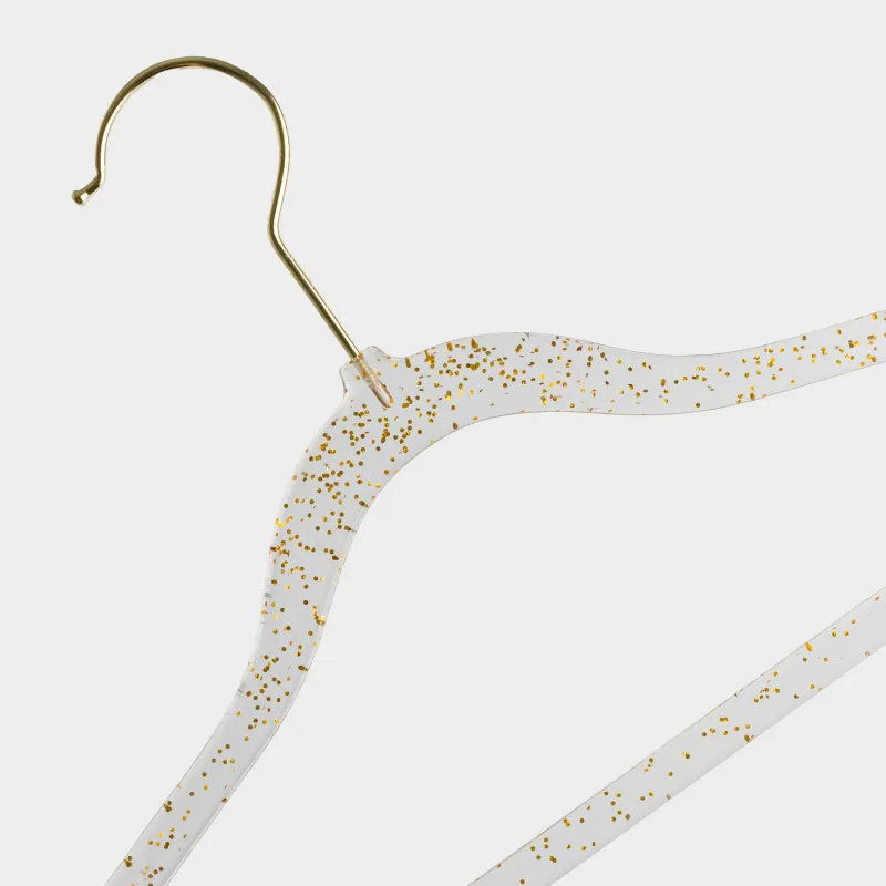 Вешалка-плечики, 30 см, 3 шт, детская, пластик, прозрачная с золотистыми блестками, Shimmer, image-1