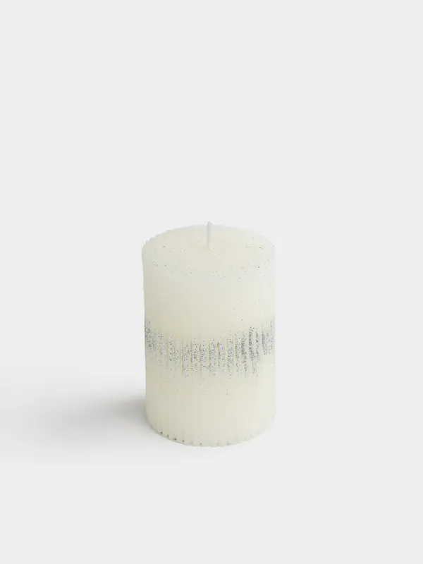 Свеча, 6x8 см, цилиндрическая, с блестками, Ribbed candle, image-0