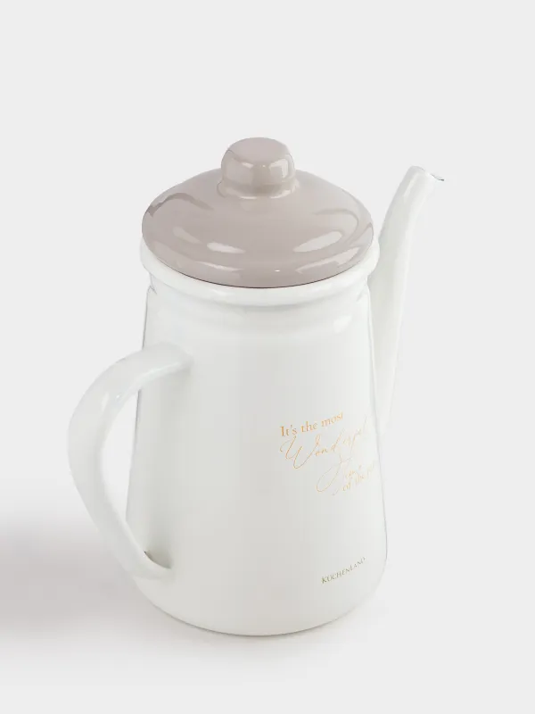 Чайник заварочный, 1 л, металл эмалированный, молочный, Wonderful Time, Autumn enamel, image-3