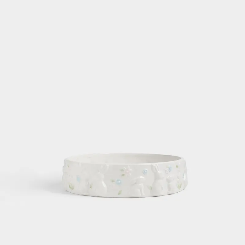 Блюдо, 23х6 см, с бортами, керамика D, молочное, Кролики в цветах, Rabbit bloome