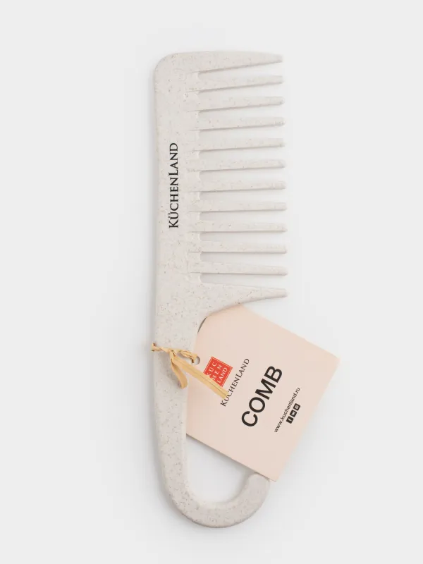 Расческа-гребень, 23 см, с ручкой-крючком, растительное волокно/пластик, бежевая, Comb, image-2