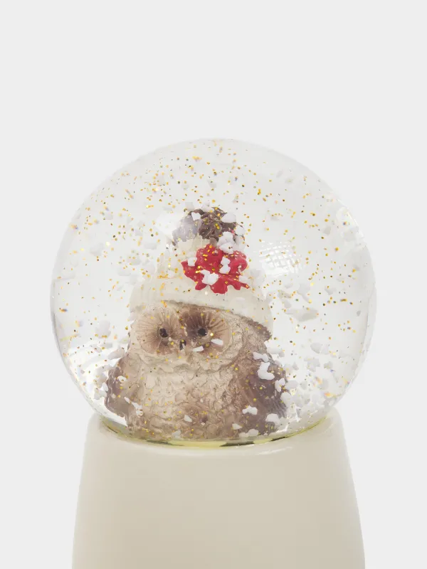 Снежный шар, 6 см, стекло/полирезин, молочный, Сова в шапке, Forest animals, image-3