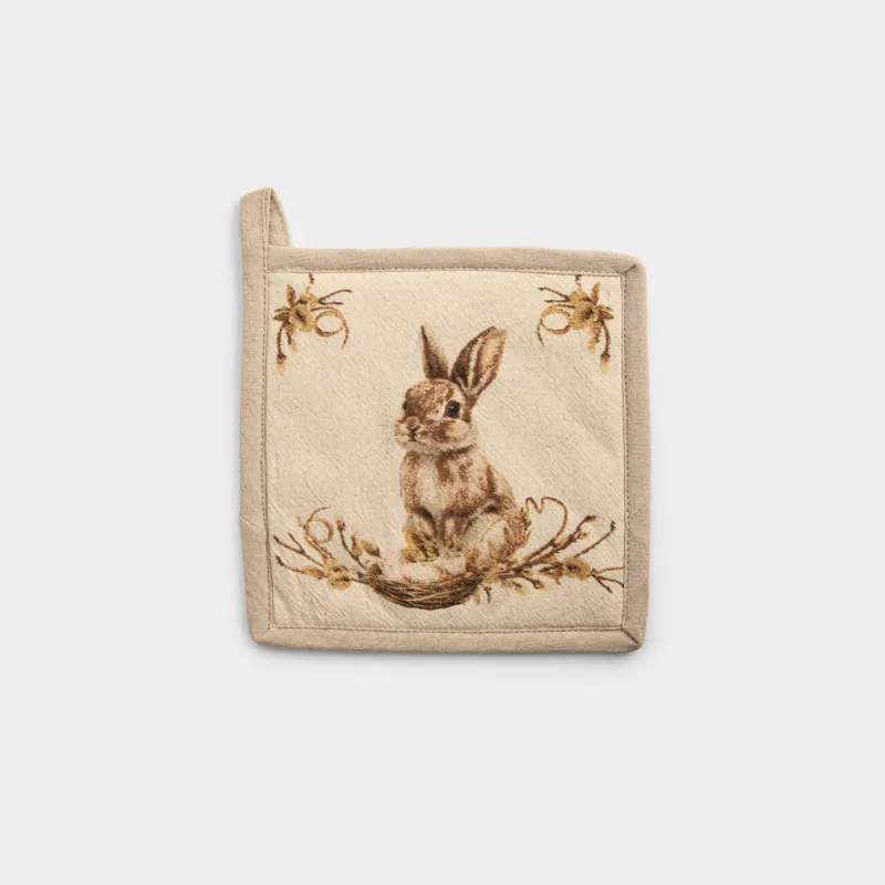 Прихватка, 20х20 см, хлопок, квадратная, бежевая, Пасхальный кролик, Rabbit Easter