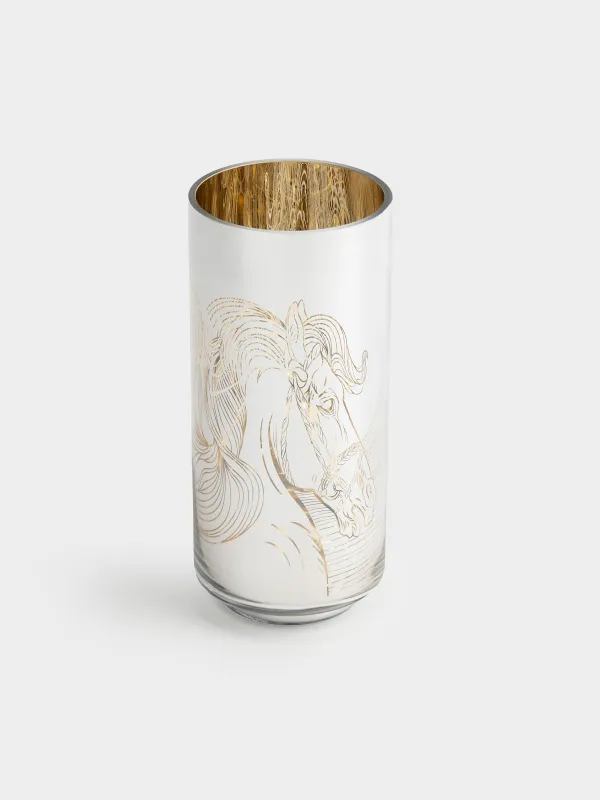 Подсвечник, 9x20 см, для чайной свечи, стекло, золотистый, Лошади, Horse gold, image-0