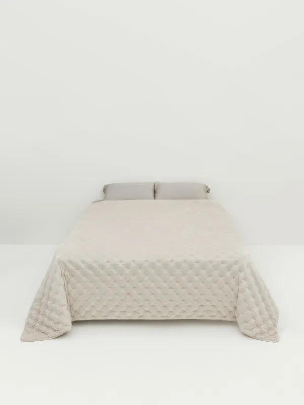 Покрывало, 220х240 см, стеганое, вельвет/микрофибра, молочное, Линии, Stitch velvet, image-5