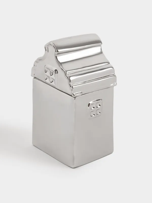 Емкость для хранения, 11х20 см, 810 мл, керамика, серебристая, Дом, House shape, image-2