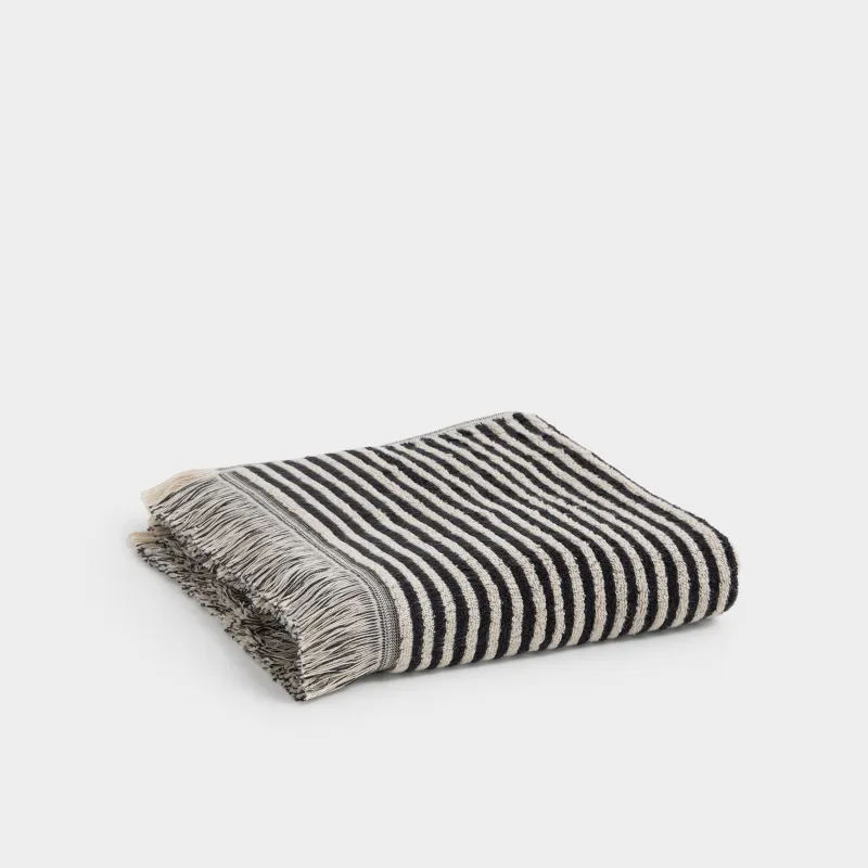 Полотенце, 50х90 см, хлопок, черно-бежевое, Полосы, Striped cotton