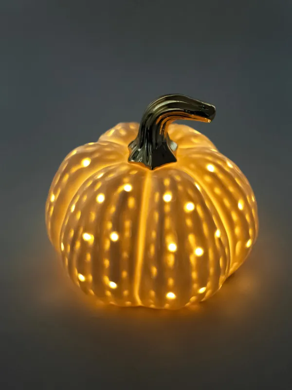 Светильник декоративный, 15 см, фарфор P, белый, Тыква, Golden glow, image-4