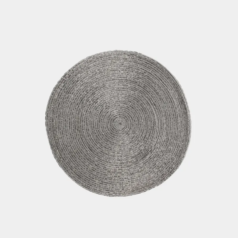 Салфетка под приборы, 36 см, бисер, круглая, серебристо-серая, Rotation beads