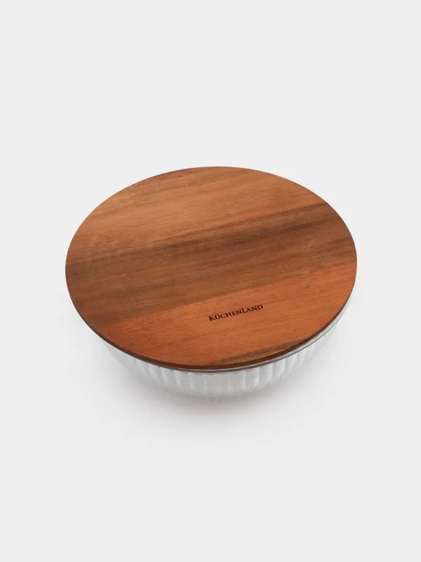 Миска, 2 л, с крышкой, стекло Т/дерево, Ravi wood, image-5