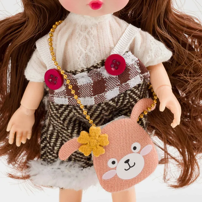 Кукла, 16 см, на шарнирах, с брелоком, ПВХ, Девочка в комбинезоне, Childhood, image-1