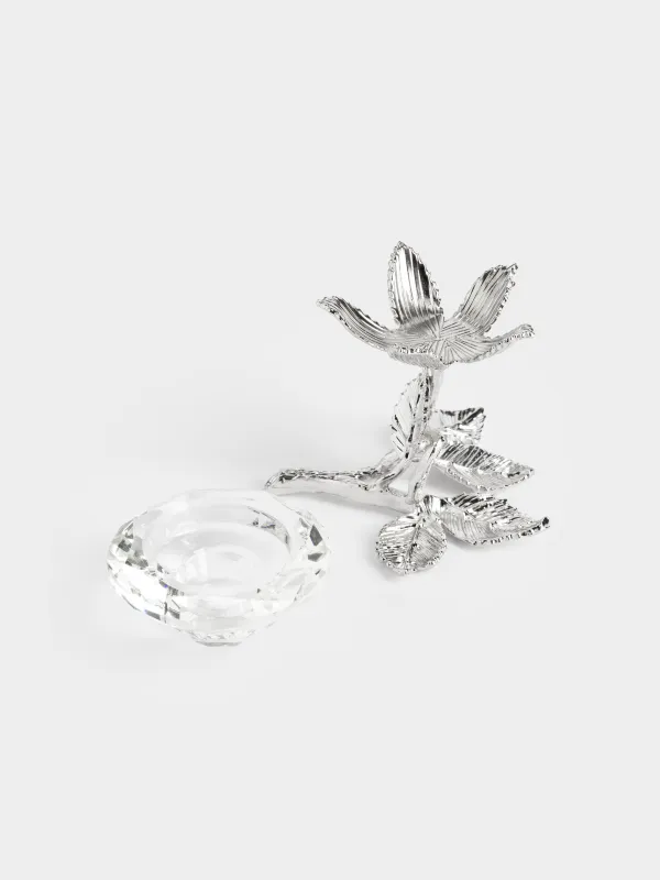 Подсвечник, 9 см, для чайной/тонкой свечи, на ножке, кристальное стекло/металл, Цветок, Diamond, image-4