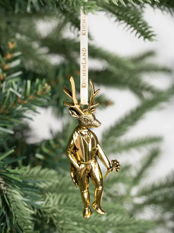 Игрушка елочная, 8 см, металл, золотистая, Олень во фраке, Figure christmas, image-3