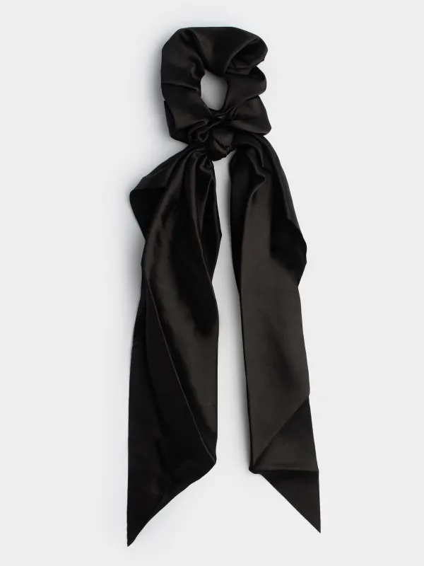 Резинка для волос, 25 см, с лентой, сатин, черная, Silk, image-0