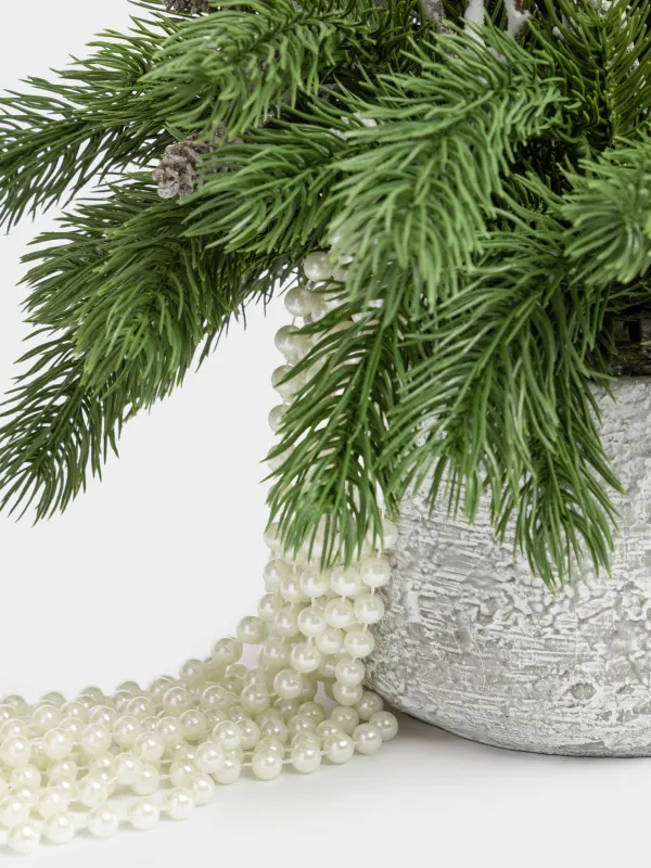 Композиция новогодняя, 35 см, Хвоя с бусинами, Conifer decor, image-1