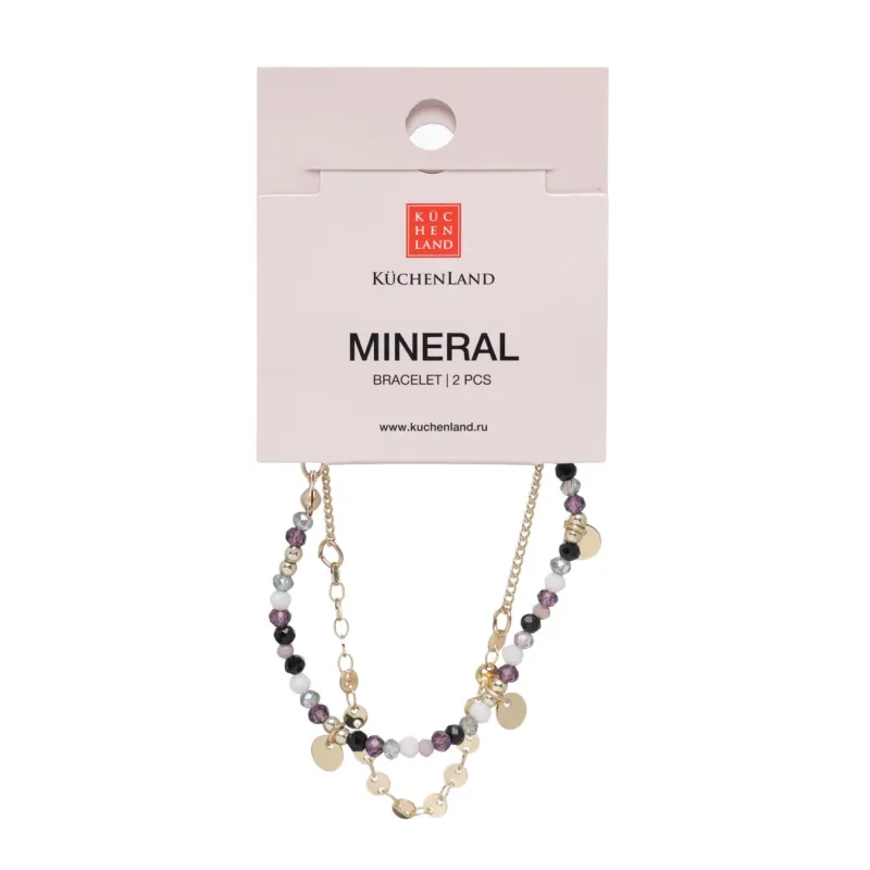 Браслет, 6 см, 2 шт, металл/пластик, золотистый, Цветные камни, Mineral, image-4