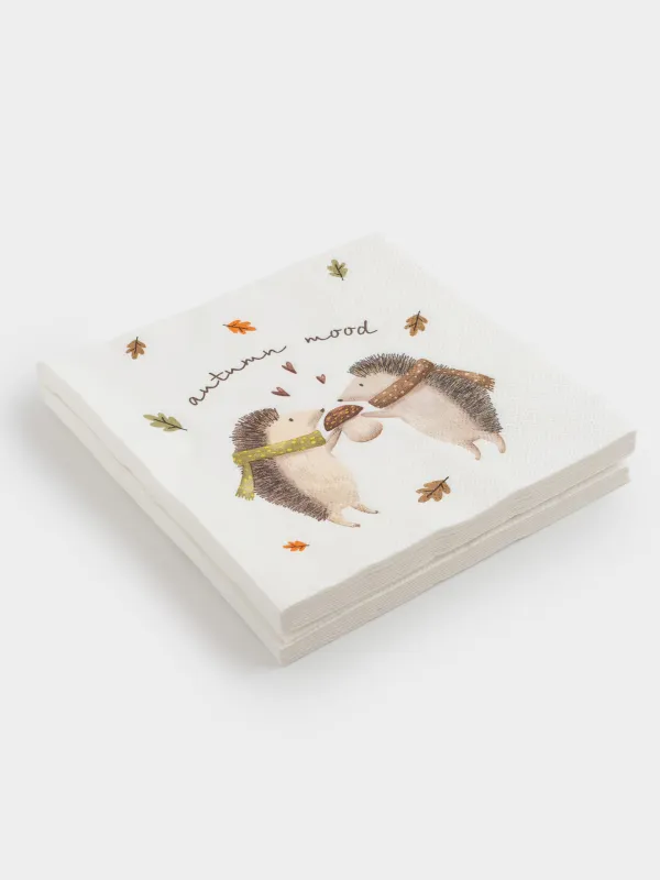 Салфетки бумажные, 33х33 см, 20 шт, Forest hedgehogs, image-1