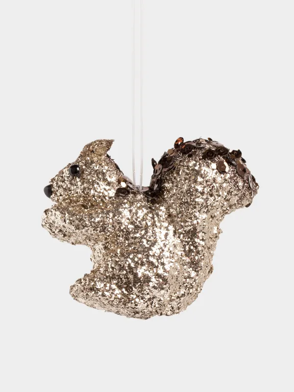 Игрушка елочная, 10 см, пластик, с блестками, шампань, Белка с пайетками, Figure sparkle, image-0