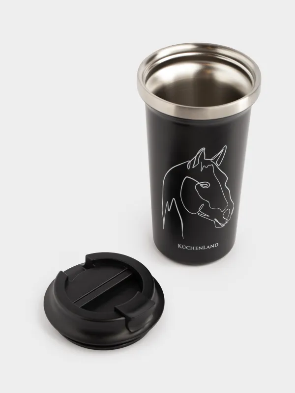 Термокружка, 450 мл, сталь/пластик, черная, Конь, Coffee time, image-3