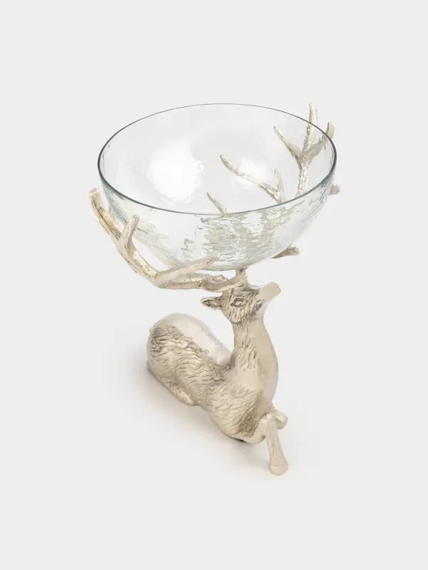 Ваза для фруктов, 26x38 см, на ножке, стекло/металл, серебристая, Олень, Arctic deer, image-2