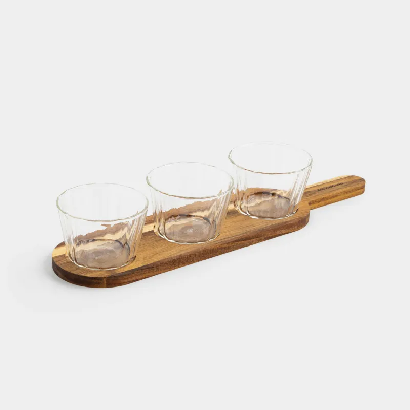 Набор для закусок, 3 пр, на подставке, стекло Р/дерево, Ribby wood