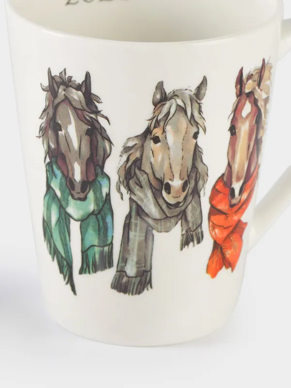 Кружка, 420 мл, фарфор N, белая, Лошади в шарфах, Horse trio, image-2