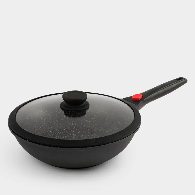 Вок, 28 см, с крышкой, съемная ручка, с покрытием, алюминий, Solution Red 2