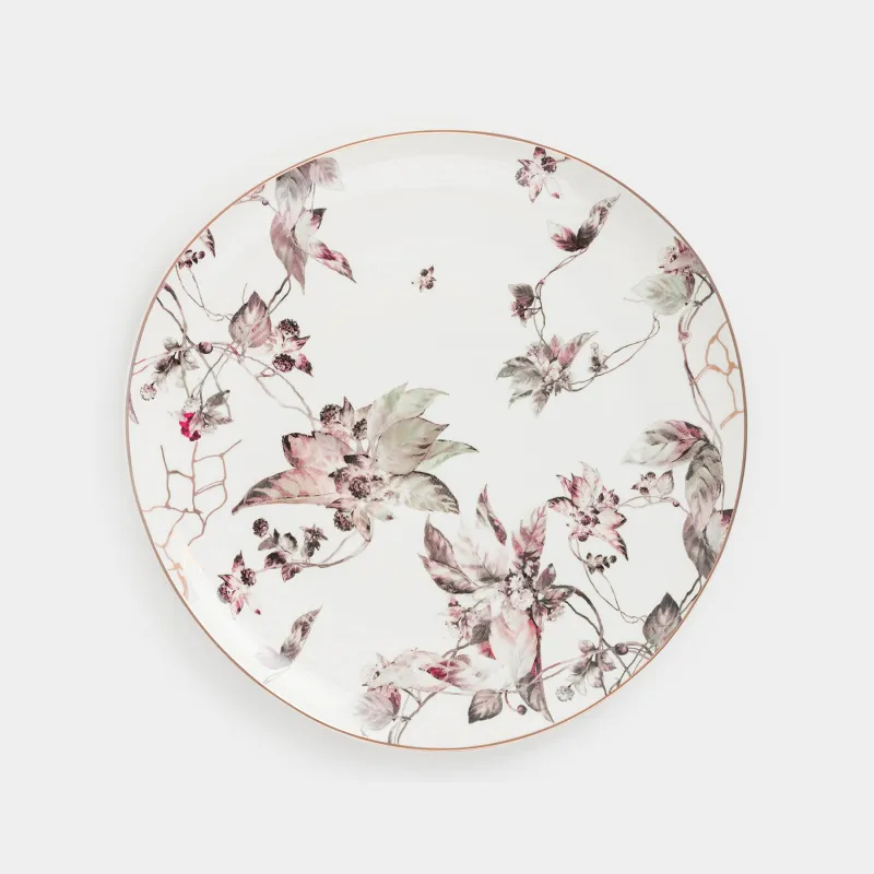 Тарелка обеденная, 28 см, фарфор N, белая, с золотистым кантом, Цветущий сад, Noir flower