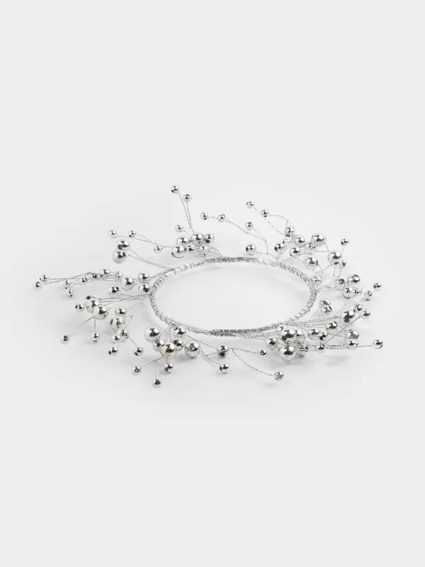 Венок для свечи, 10/20 см, пластик/металл, Серебристые бусины, Balls decor, image-2