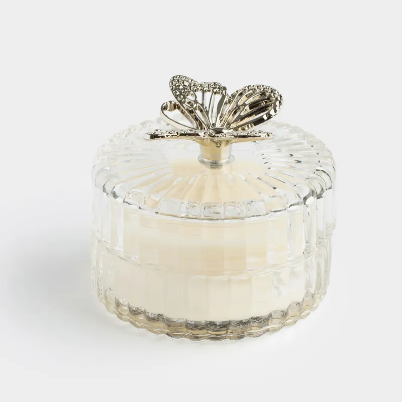 Свеча ароматическая, 7 см, в подсвечнике, с крышкой, стекло/металл, Apple & Peach, Butterfly, image-3