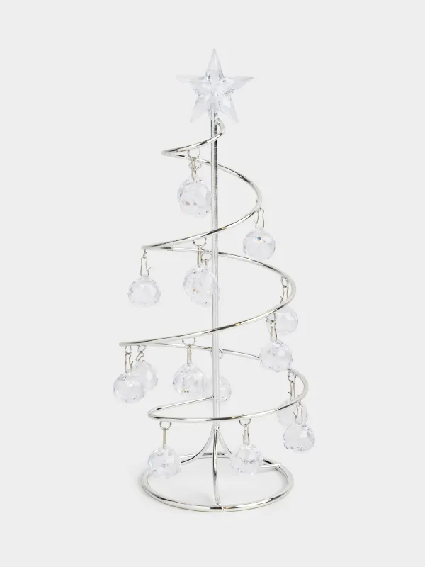 Статуэтка, 27 см, с подвесками, металл/акрил, серебристая, Ель c кристаллами, Silver style, image-0