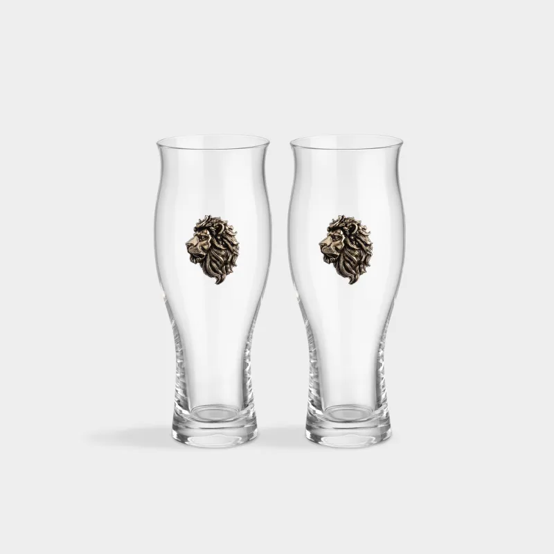 Стакан для пива, 17 см, 600 мл, 2 шт, стекло/металл, Золотистый лев, Lux elements