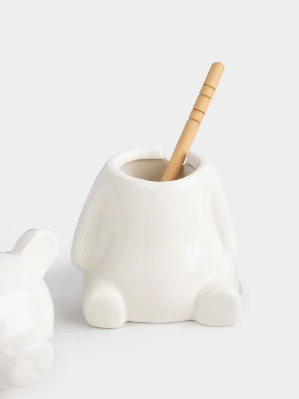 Банка для меда, 250 мл, с ложкой, фарфор P/бамбук, Медведь, Bear Meni, image-4