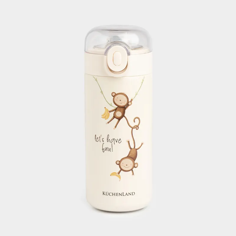 Термос детский, 320 мл, с трубочкой, сталь/пластик, бежевый, Обезьянки, Cute vessel