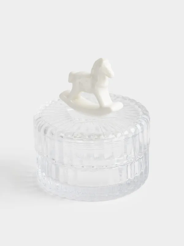 Емкость для хранения, 8х9 см, 100 мл, стекло/фарфор P, молочная, Лошадка-качалка, Ribby, image-1