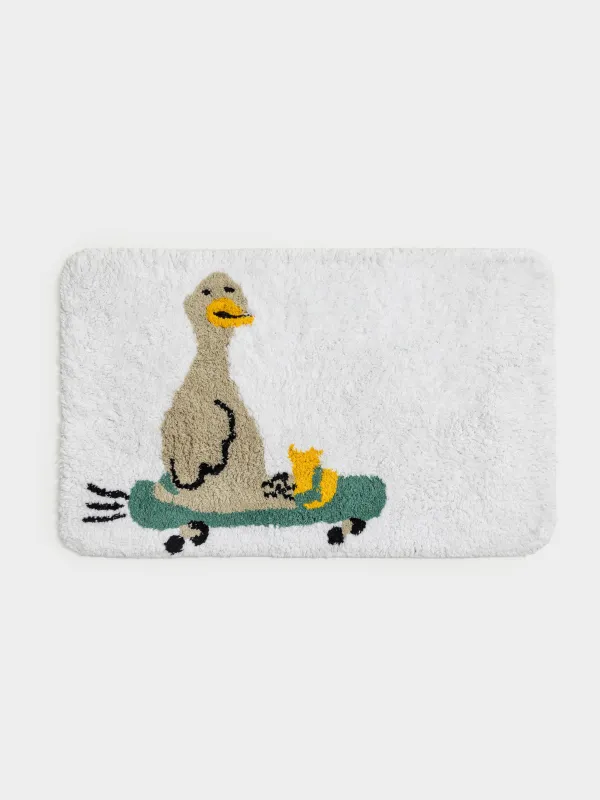 Коврик, 50х80 см, хлопок, молочный, Гусь на скейтборде, Goose, image-0