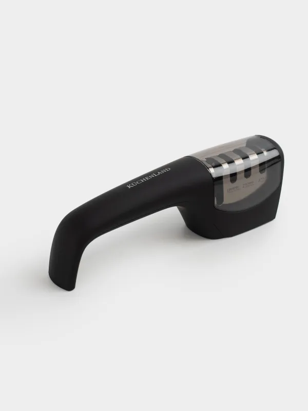 Точило для ножей и ножниц, 21 см, 3 этапа/4 вида заточки, пластик/керамика, черное, Liberica, image-1