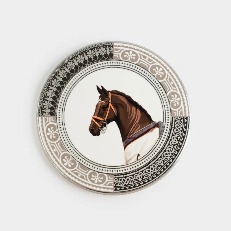 Подставка под горячее, 20 см, керамика/пробка, круглая, серая, Конь, Breton horse