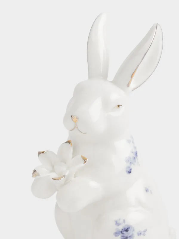 Статуэтка, 14 см, фарфор P, бело-золотистая, Кролик с цветком, Tradition Easter, image-1