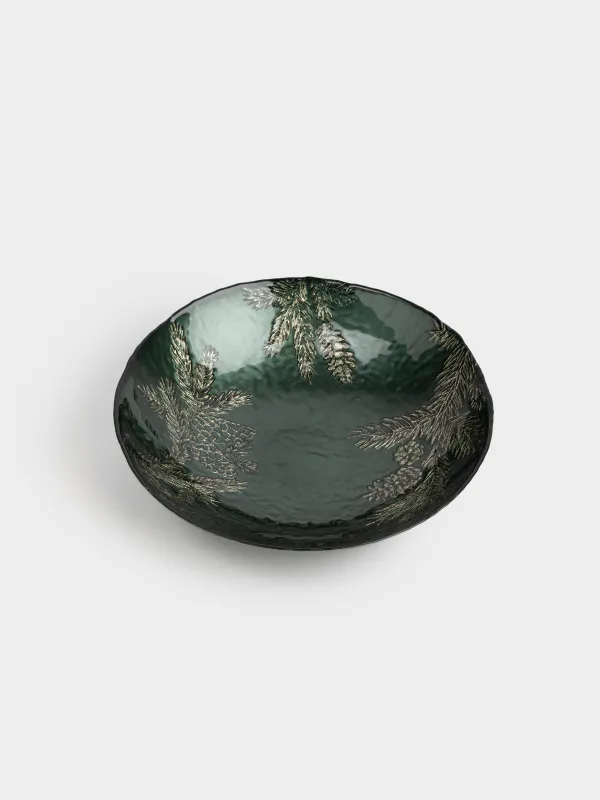 Ваза для фруктов, 30х7 см, стекло, зеленая, Еловая ветка, Winter delice, image-1